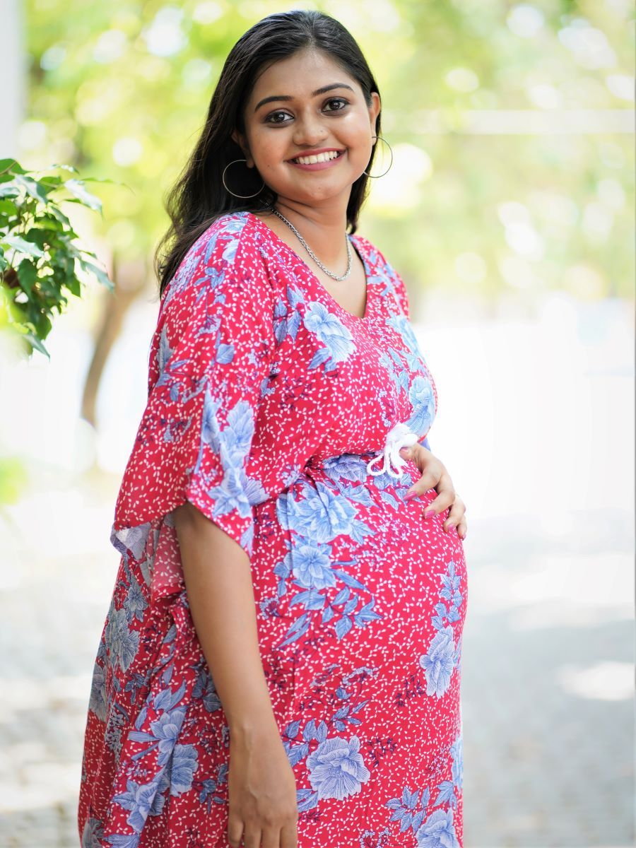 Maternity Short Night Gown- Kaftan (Red)