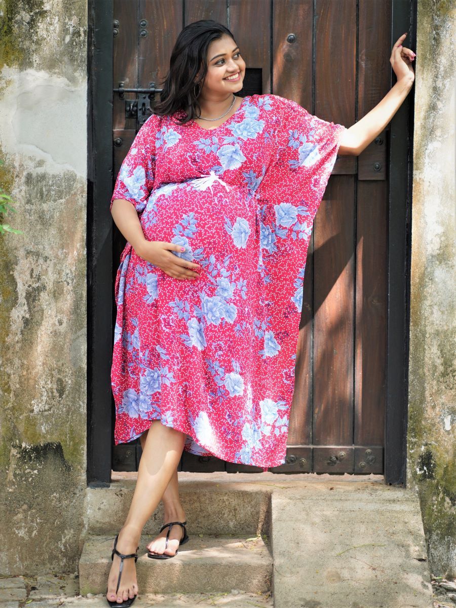Maternity Short Night Gown- Kaftan (Red)