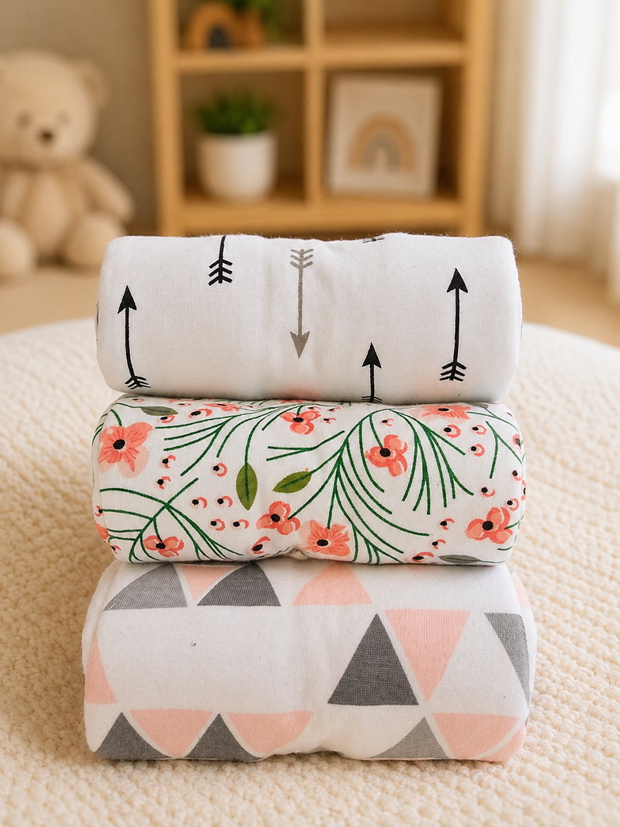Ziva Premium Cotton Baby Burp Cloth – Soft, Absorbent & Multipurpose | Assorted Colours | 3 Pieces