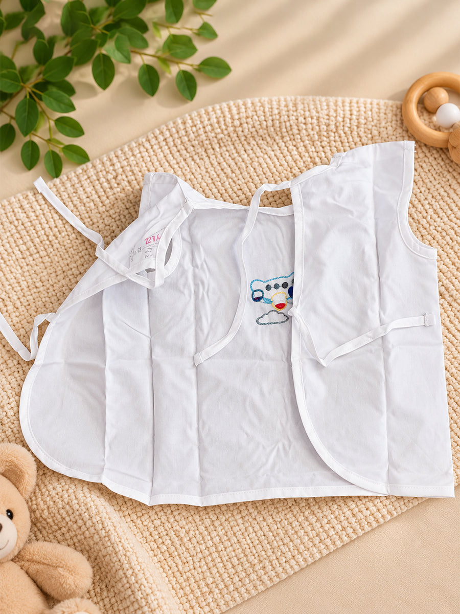 Ziva Premium Cotton Embroidery Jabla – Back Tie Newborn Baby Wear | Cute Vehicle Embroidery | 6 Pieces