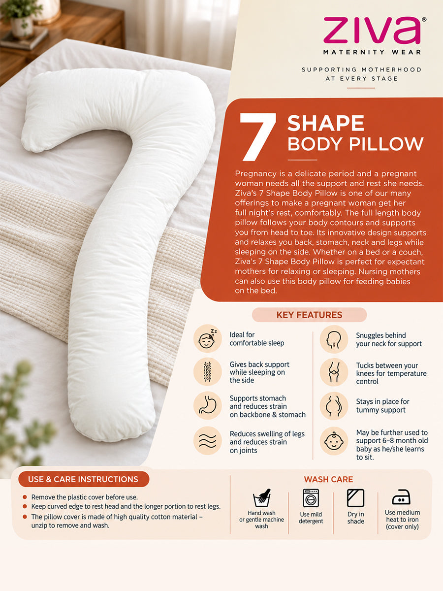 Ziva Multipurpose Pregnancy Pillow / Maternity Pillow / Body Pillow – 7 Shape (J Shape) – Red & Blue Leaf Print | 100% Cotton