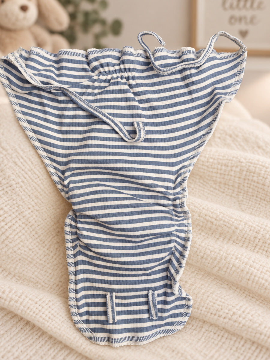 Ziva Newborn Cotton Front Open Tie Jabla with Tie Nappy – Grey Blue Stripe | 1 Jabla + 1 Nappy