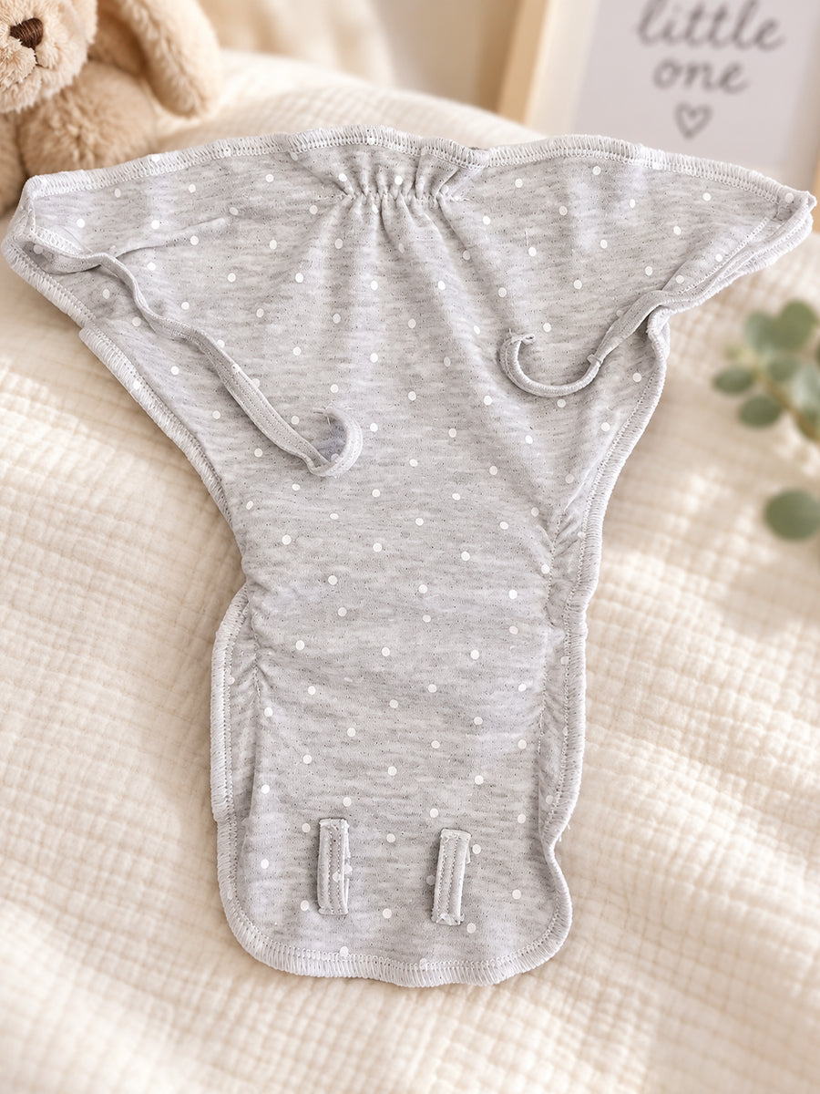 Ziva Newborn Knitted Cotton Front Open Tie Jabla with Tie Nappy – Heather Grey Polka Dot