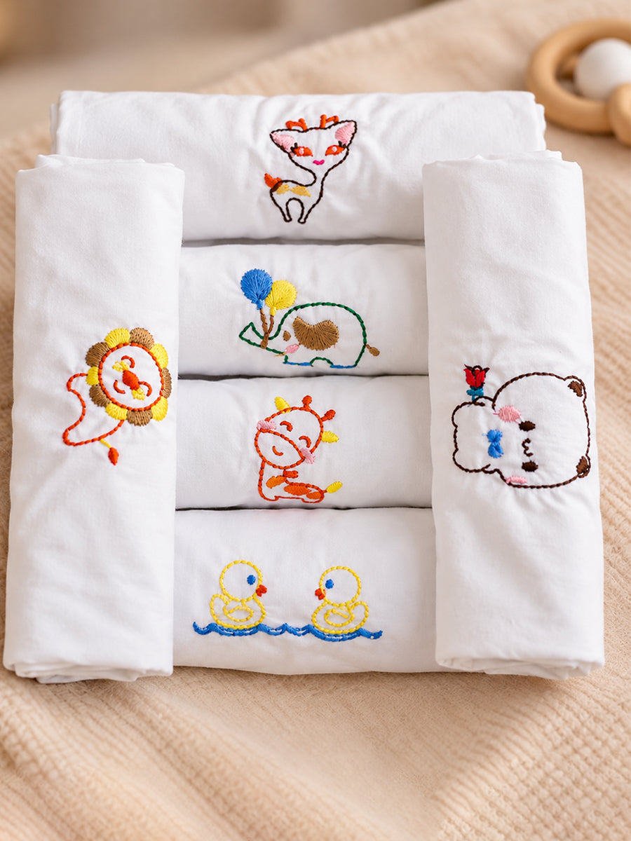 Ziva Premium Cotton Embroidery Jabla – Back Tie Newborn Baby Wear | Cute Animal Embroidery | 6 Pieces