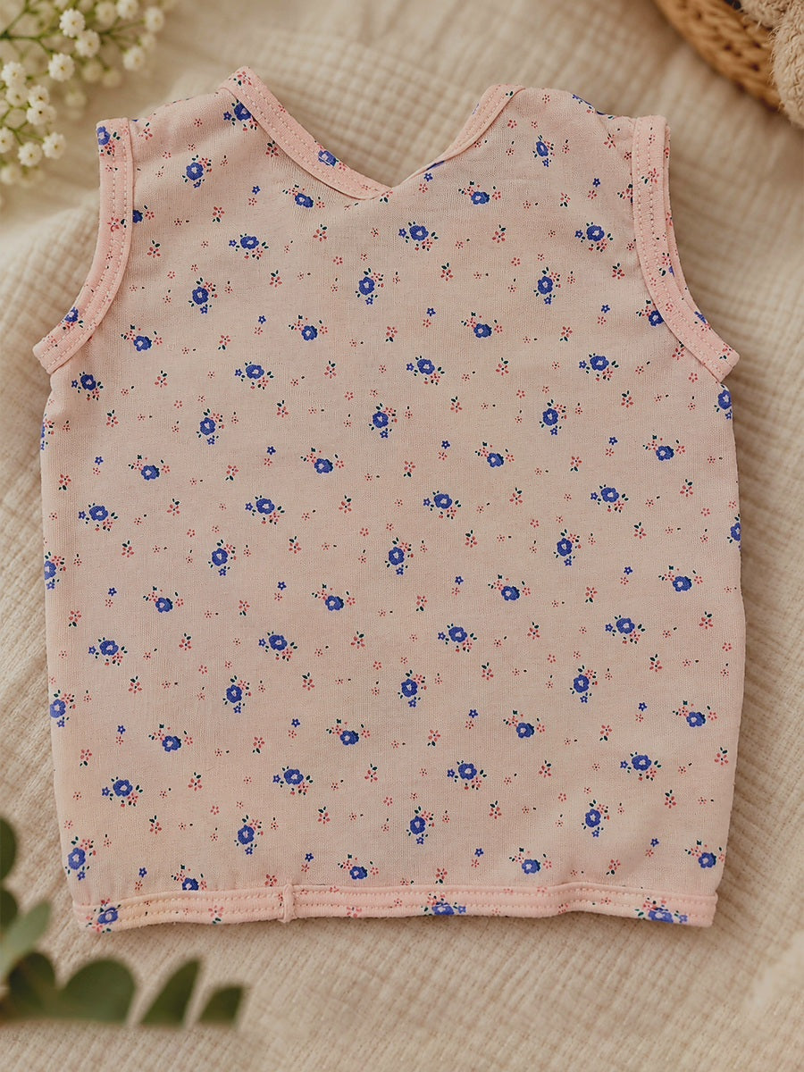 Ziva Newborn Knitted Cotton Front Open Tie Jabla with Tie Nappy – Blush Pink Tiny Floral Print | 1 Jabla + 1 Nappy