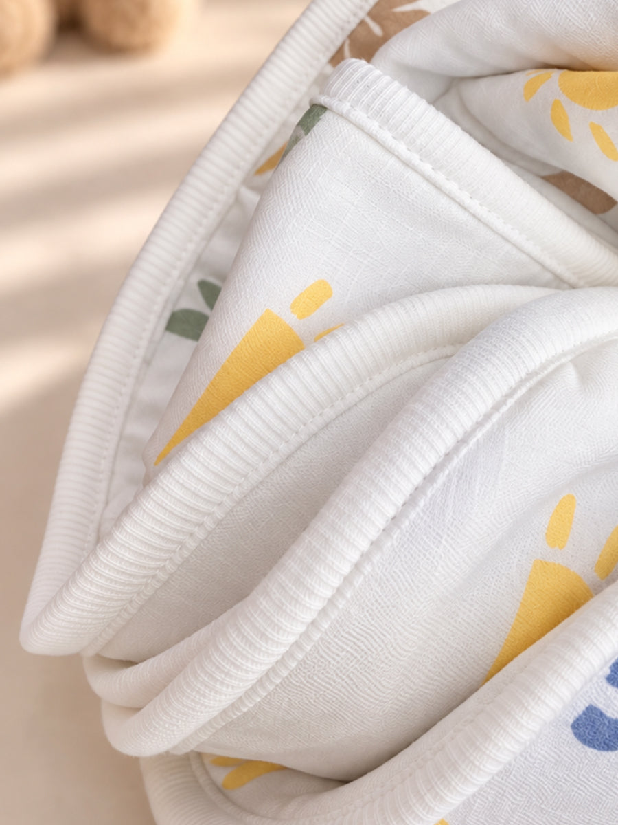 Ziva Premium Muslin Hooded Towel – Double Layer Muslin with Soft Fleece Core | Tropical Nature Print