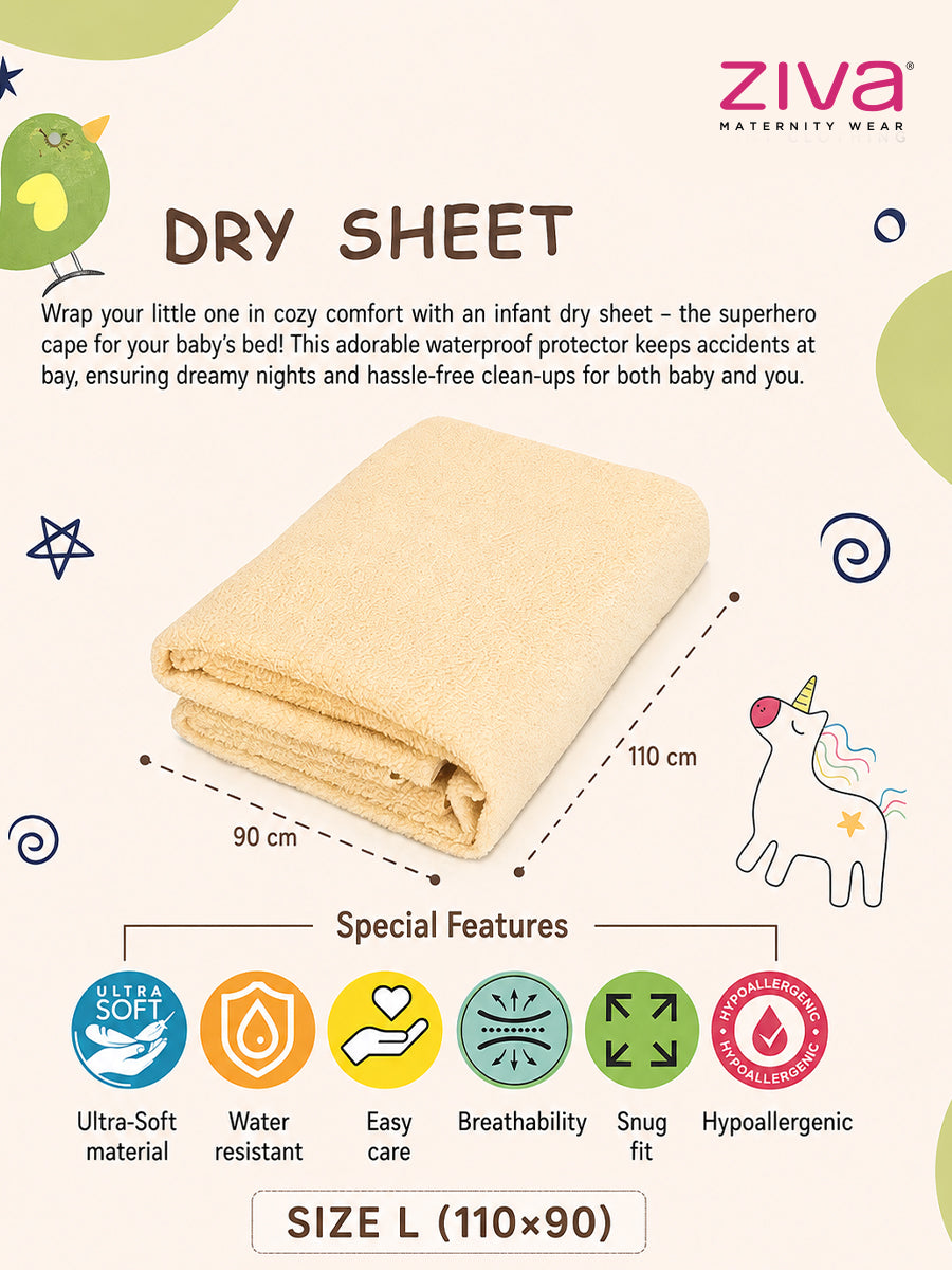 Ziva Baby Dry Sheet,Large  (Bed Protector) | Extra Absorbent | Waterproof & Breathable | Light Blue (110 × 90 cm)
