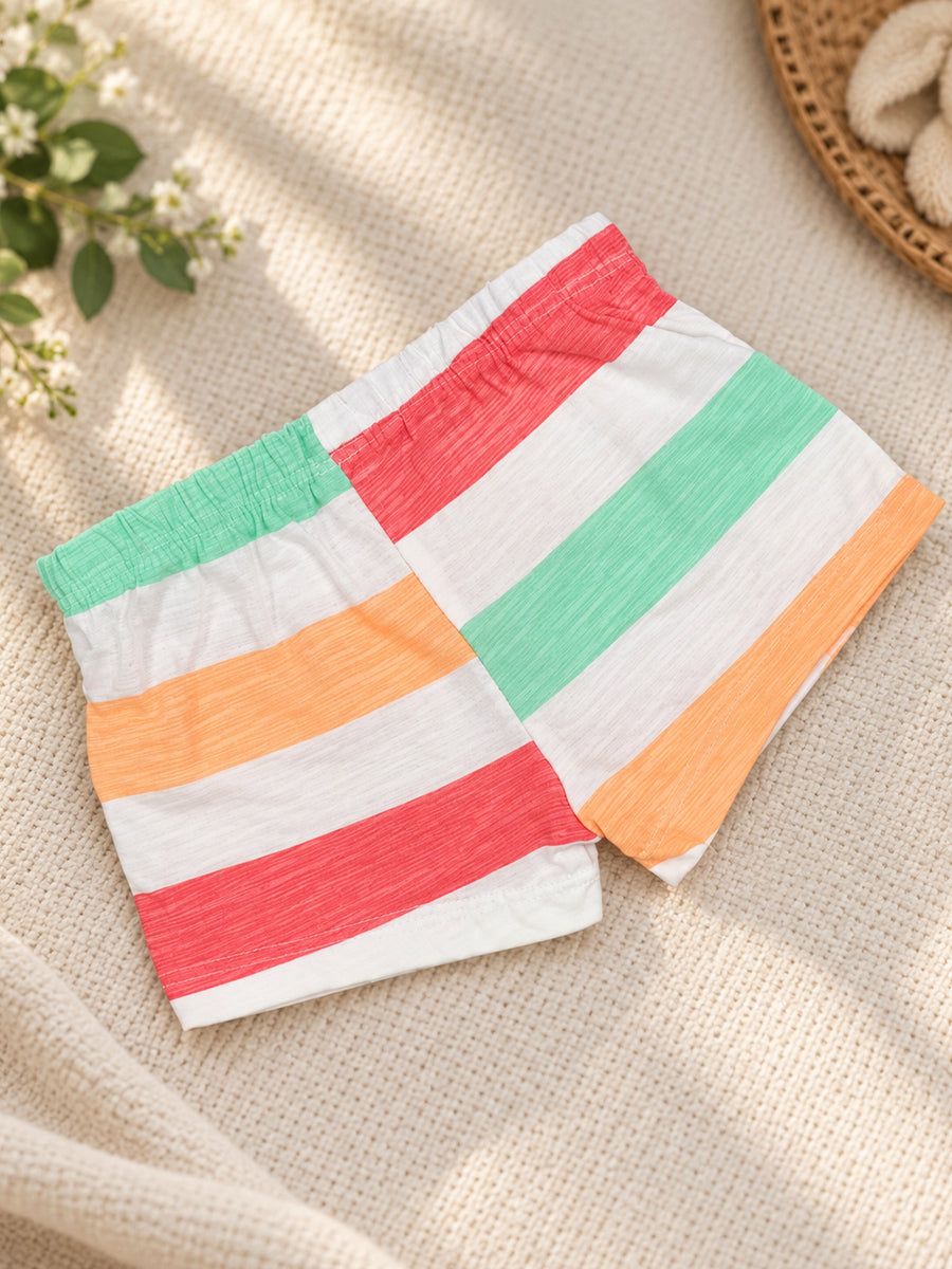 Ziva Baby Premium Knitted Cotton Shorts Combo – Pack of 2 | Navy Stripe & Multicolour Stripe