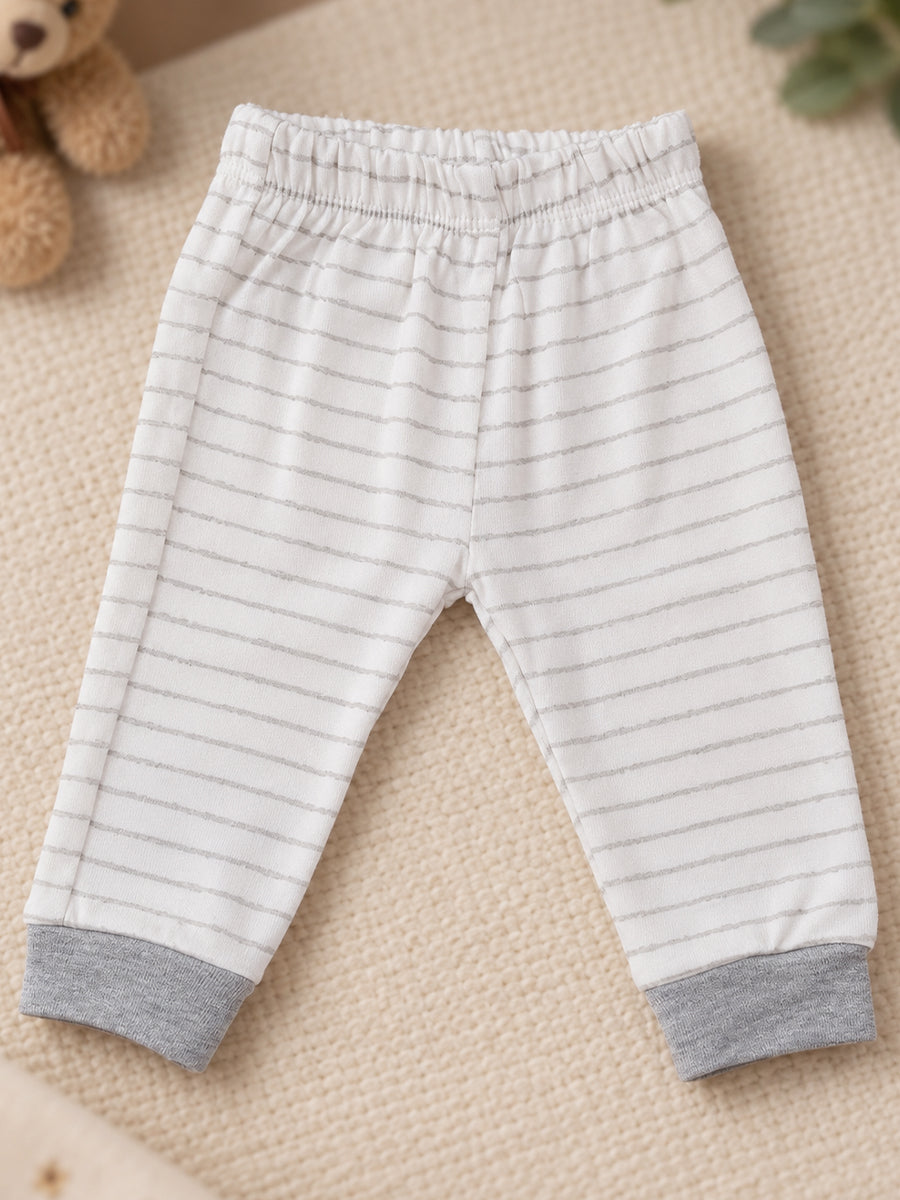 Baby Knitted Cotton Pants Combo – Pack of 3 | Assorted Floral, Tractor & Stripe Prints | Newborn | Ziva Collected | Carefully Selected for Your Little One