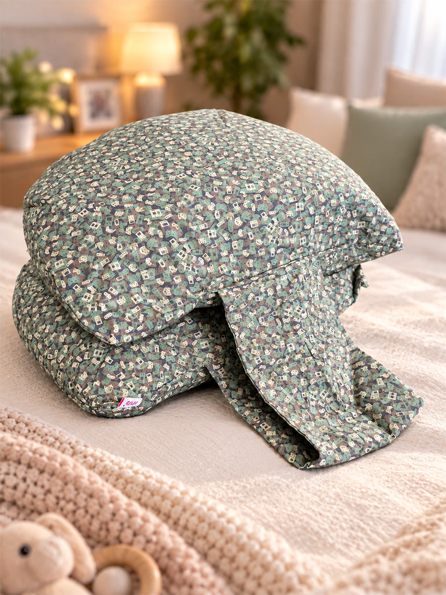 Ziva Multipurpose Belly Pillow / Butterfly Pregnancy Pillow / Maternity Pillow – Dual Back & Belly Support – Grey & Mint Tiny Essentials Print | 100% Cotton