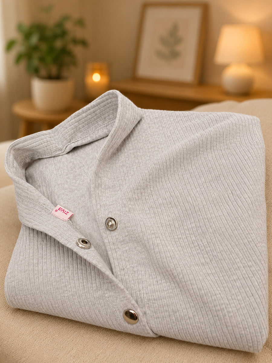 Ziva Multipurpose Nursing Cover – Premium Knitted Cotton Breastfeeding Cover with Press Buttons | Light Grey