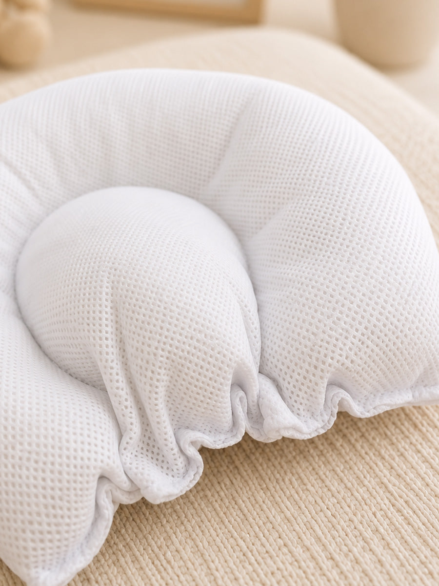 Ziva Baby Ergonomic Head Support Pillow | White with Orange Floral Print | Soft Cotton Cover
