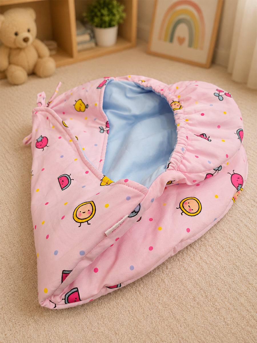 Ziva Cotton Baby Egg Wrap with Hood | Adjustable Side Tie | Double Shade | Baby Pink with Powder Blue | Hooded Baby Wrapper