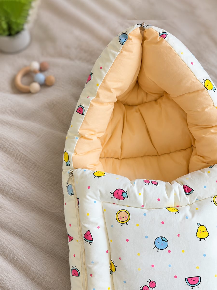 Ziva Double Shade Baby Bed Fruit Print Yellow