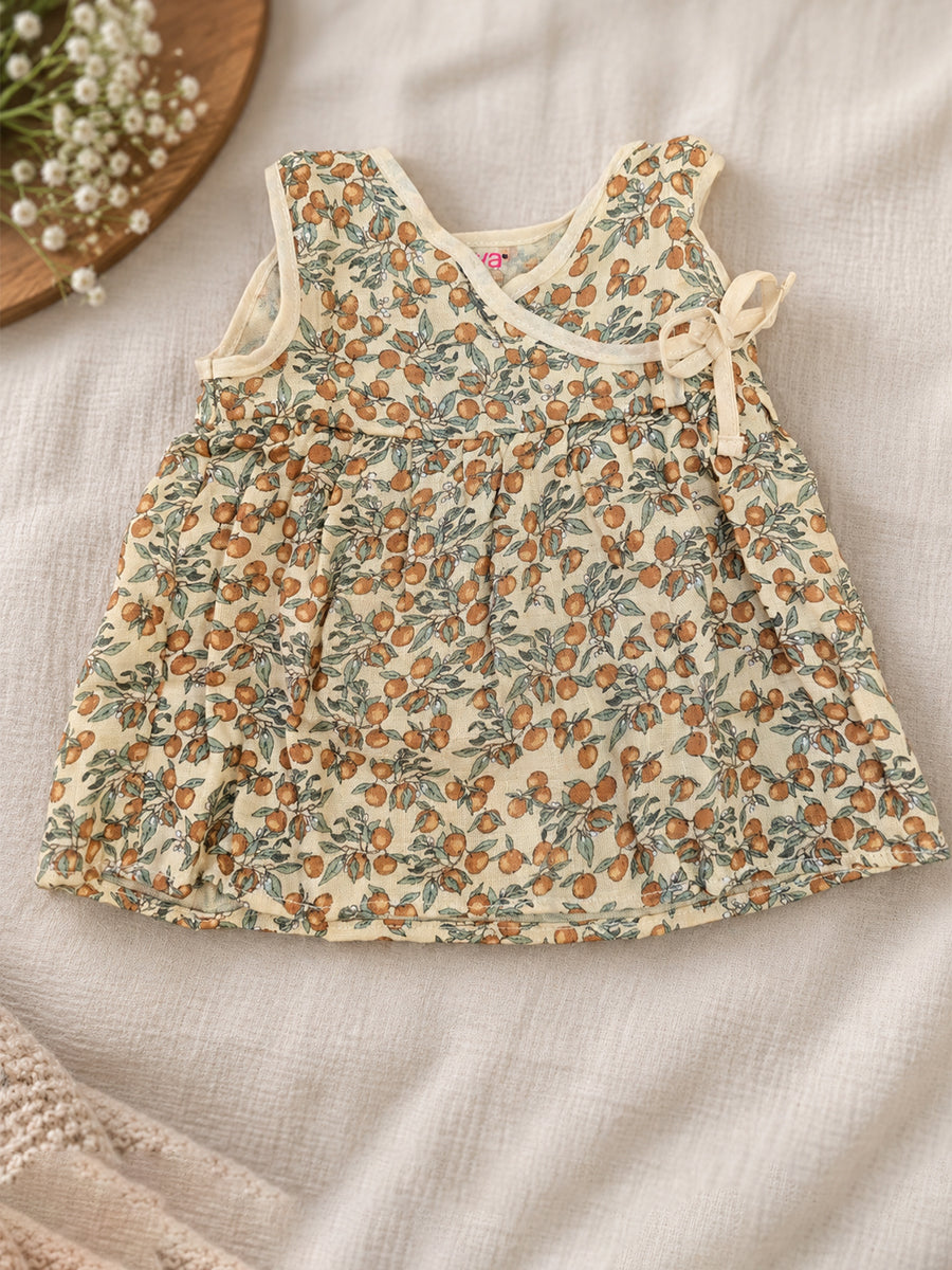 Ziva Muslin Baby Girl Frock – Side-Open Overlap with Adjustable Tie | Pack of 3 | 100% Cotton Muslin | Assorted Prints (Print Details: Check Product Description)