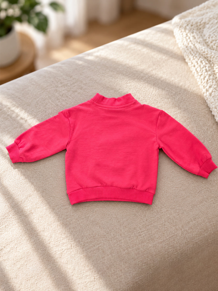 Baby Girls Knitted Cotton Bunny Sweatshirt – Pink | Cute 3D Bunny Appliqué Detail | 3 months to 3 years |Ziva Collected | Carefully Selected for Your Little One