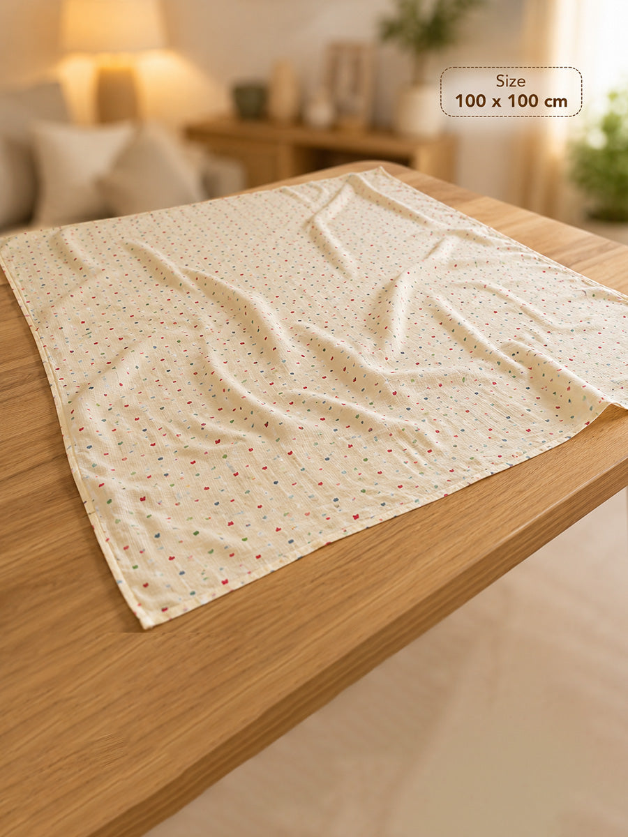 Ziva Premium Cotton Muslin Cloth – 3 Pieces | 100 × 100 cm Extra Large | Soft, Breathable & Multipurpose | Assorted Prints | Print Included: Tiny Hearts