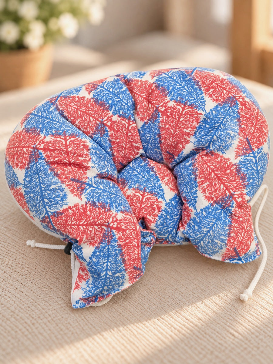 Ziva Multipurpose 3-Side Adjustable Support Pillow – Newborn to Adult | Red & Blue Botanical Print | Head, Neck, Back & Travel Support