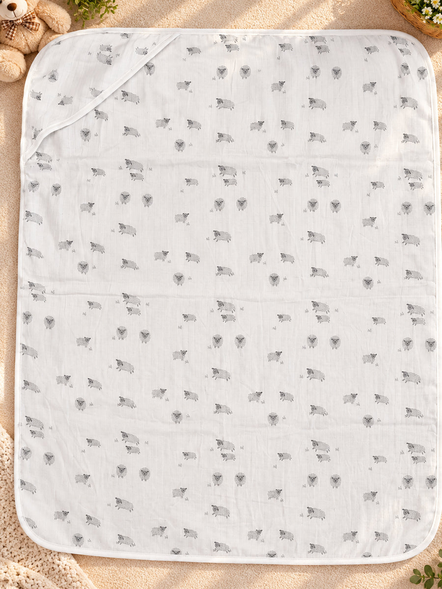 Ziva Premium Muslin Hooded Towel – Double Layer Muslin with Soft Fleece Core | Grey Hedgehog Print