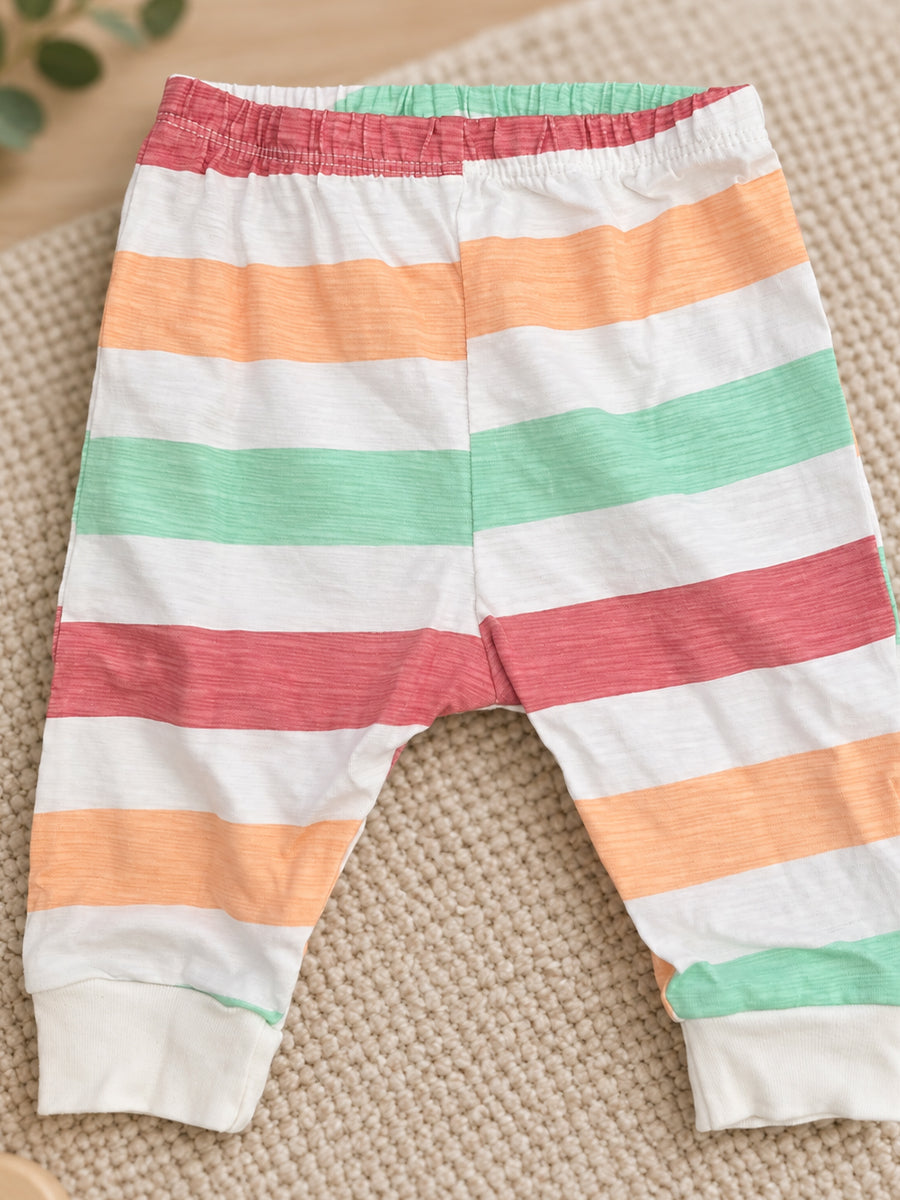Ziva Baby Premium Knitted Cotton Pants Combo – Pack of 2 | Navy Stripe & Multicolour Stripe