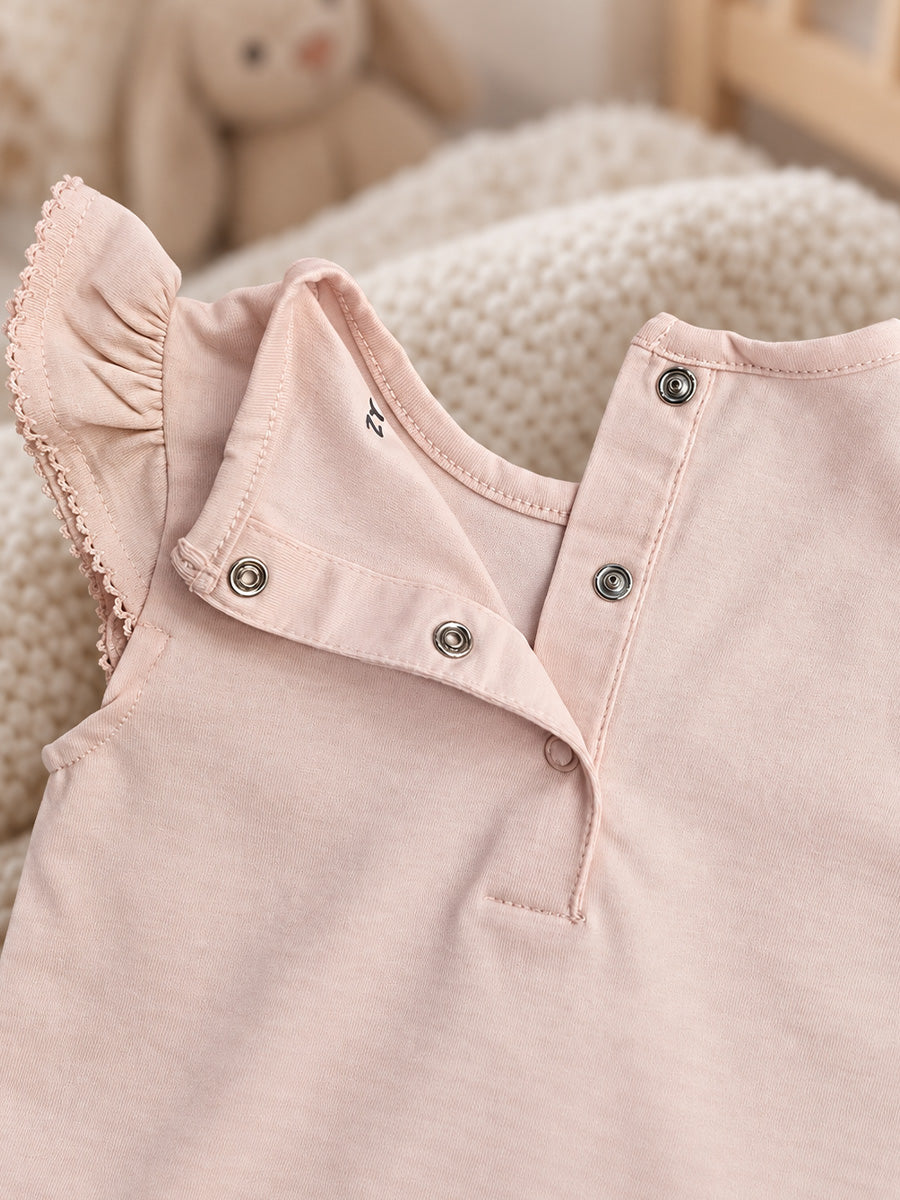 Baby Knitted Cotton Pinafore Romper Set – Coral Multicolour Polka Dot | Inner Top & Hairband | Newborn to 9–12 Months