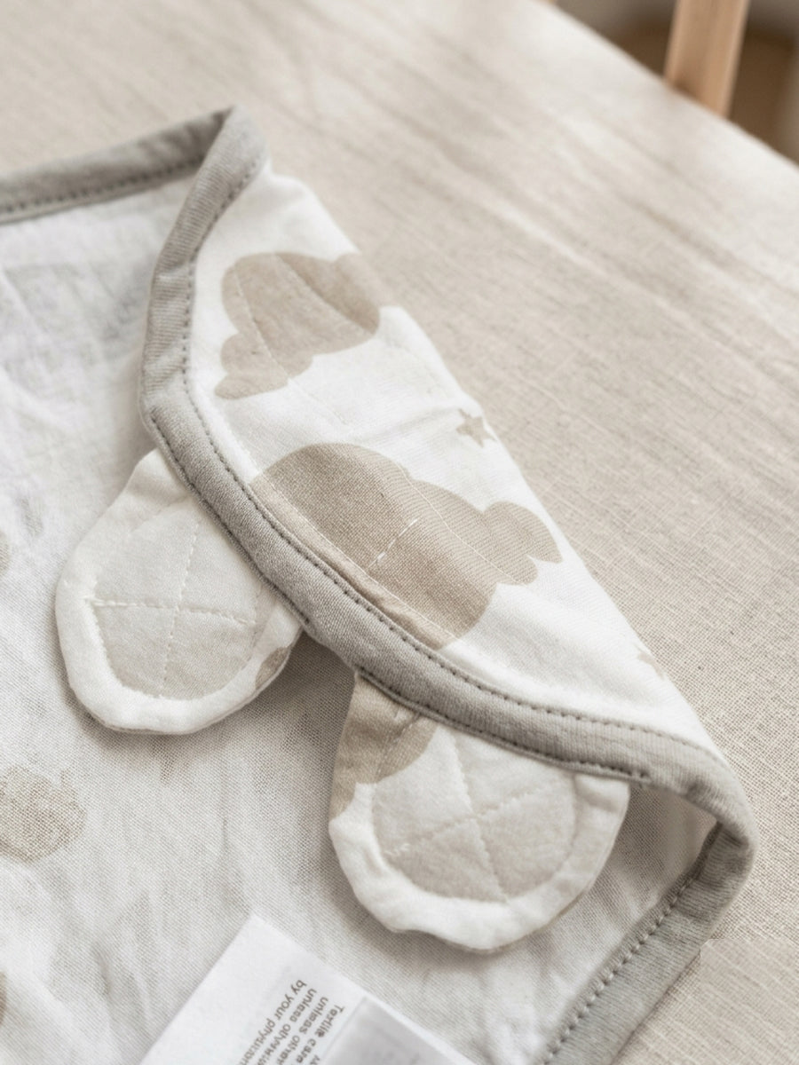 Baby Knitted Cotton Velcro Swaddle – White with Beige Cloud & Star Print | Adjustable Velcro Closure | Ziva Collected | Carefully Selected for Your Little One