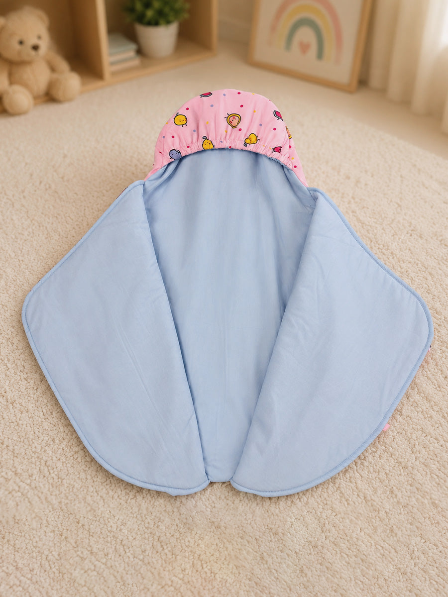 Ziva Cotton Baby Egg Wrap with Hood | Adjustable Side Tie | Double Shade | Baby Pink with Powder Blue | Hooded Baby Wrapper