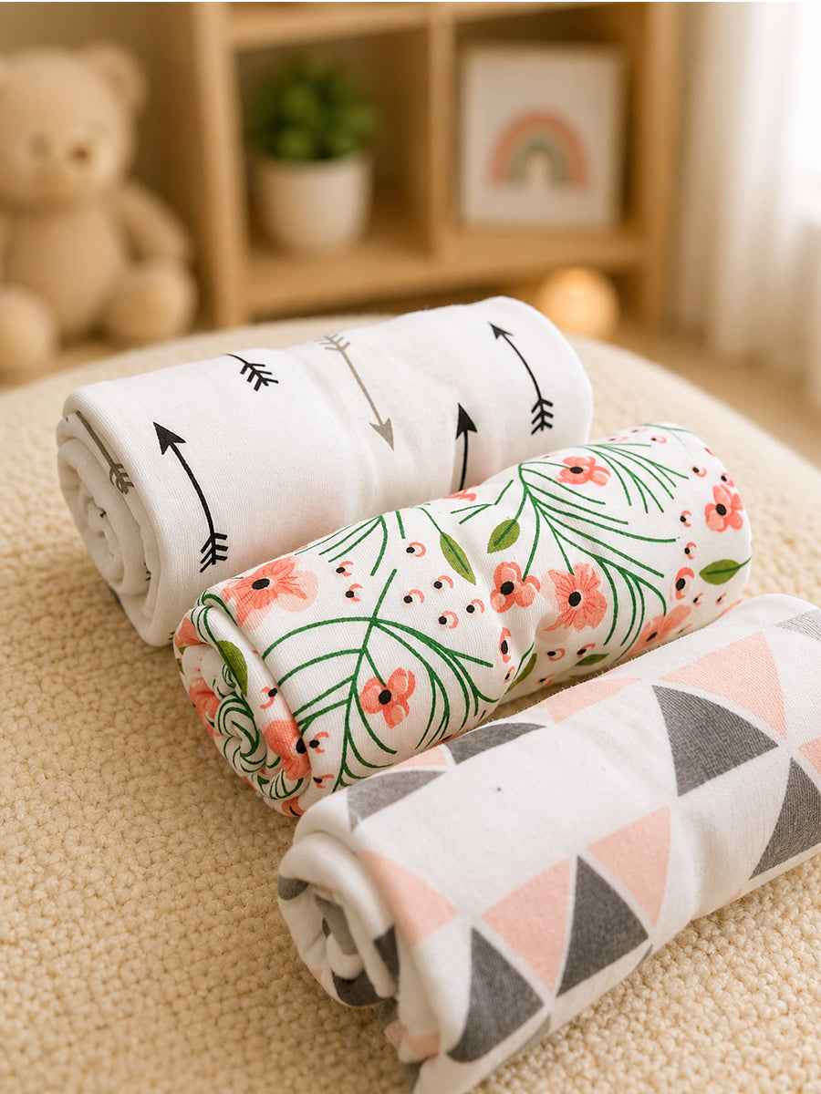 Ziva Premium Cotton Baby Burp Cloth – Soft, Absorbent & Multipurpose | Assorted Colours | 3 Pieces