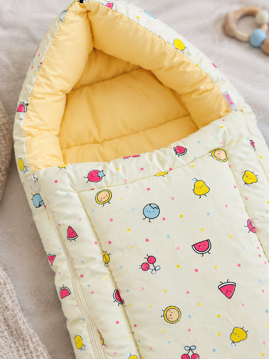 Ziva Double Shade Baby Bed Fruit Print Yellow