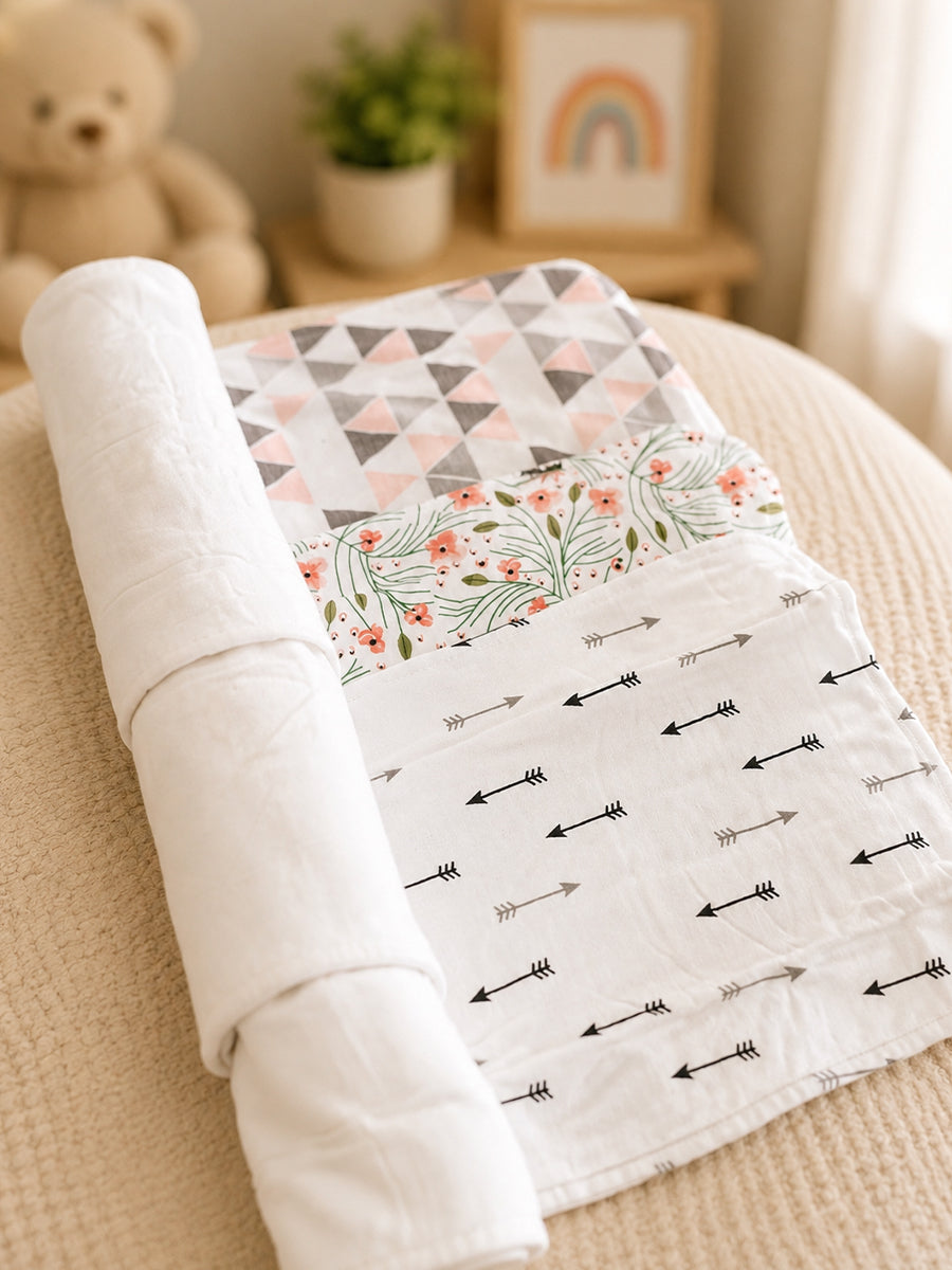 Ziva Premium Cotton Baby Burp Cloth – Soft, Absorbent & Multipurpose | Assorted Colours | 3 Pieces