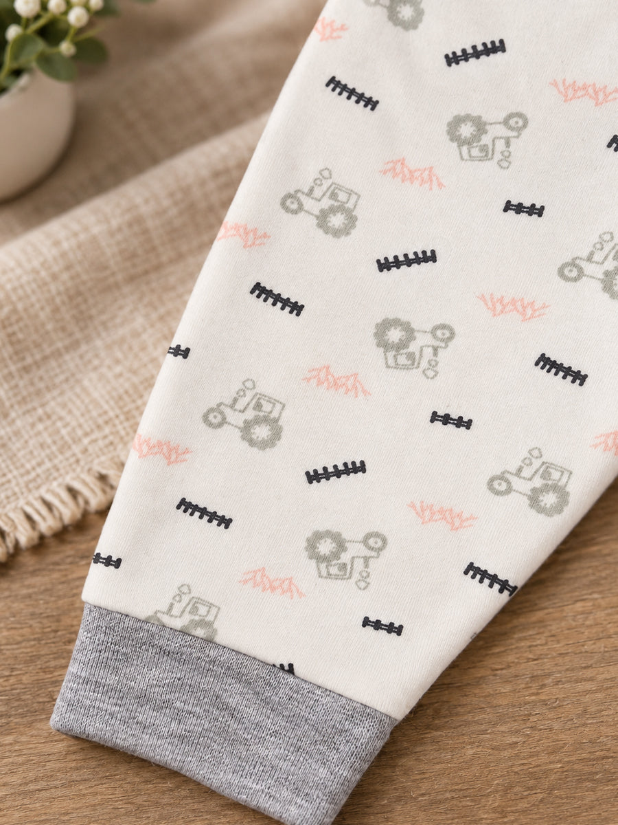 Baby Knitted Cotton Pants Combo – Pack of 3 | Assorted Floral, Tractor & Stripe Prints | Newborn | Ziva Collected | Carefully Selected for Your Little One