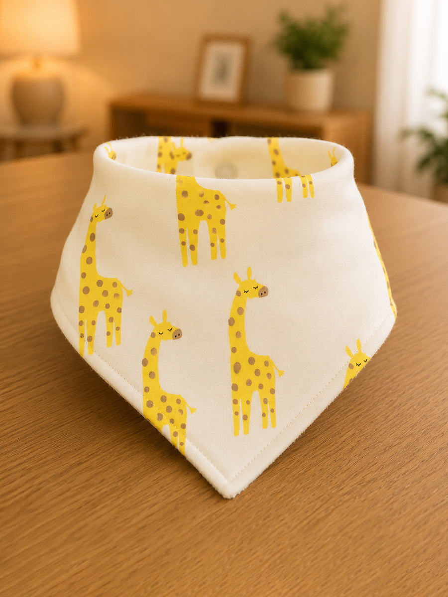 Ziva Premium Knitted Cotton Baby Bib – Pack of 3 | Soft Terry Lining | Adjustable Press Buttons | Assorted Animal Prints