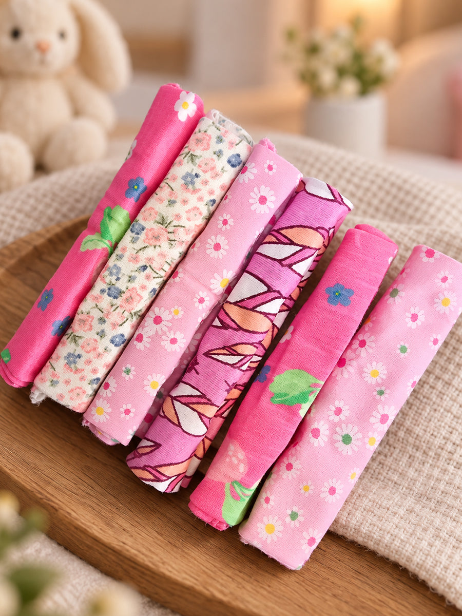 Ziva Baby Premium Knitted Cotton Wipes – Pack of 6 | Assorted Baby Girl Prints (Print Details: Check Product Description)