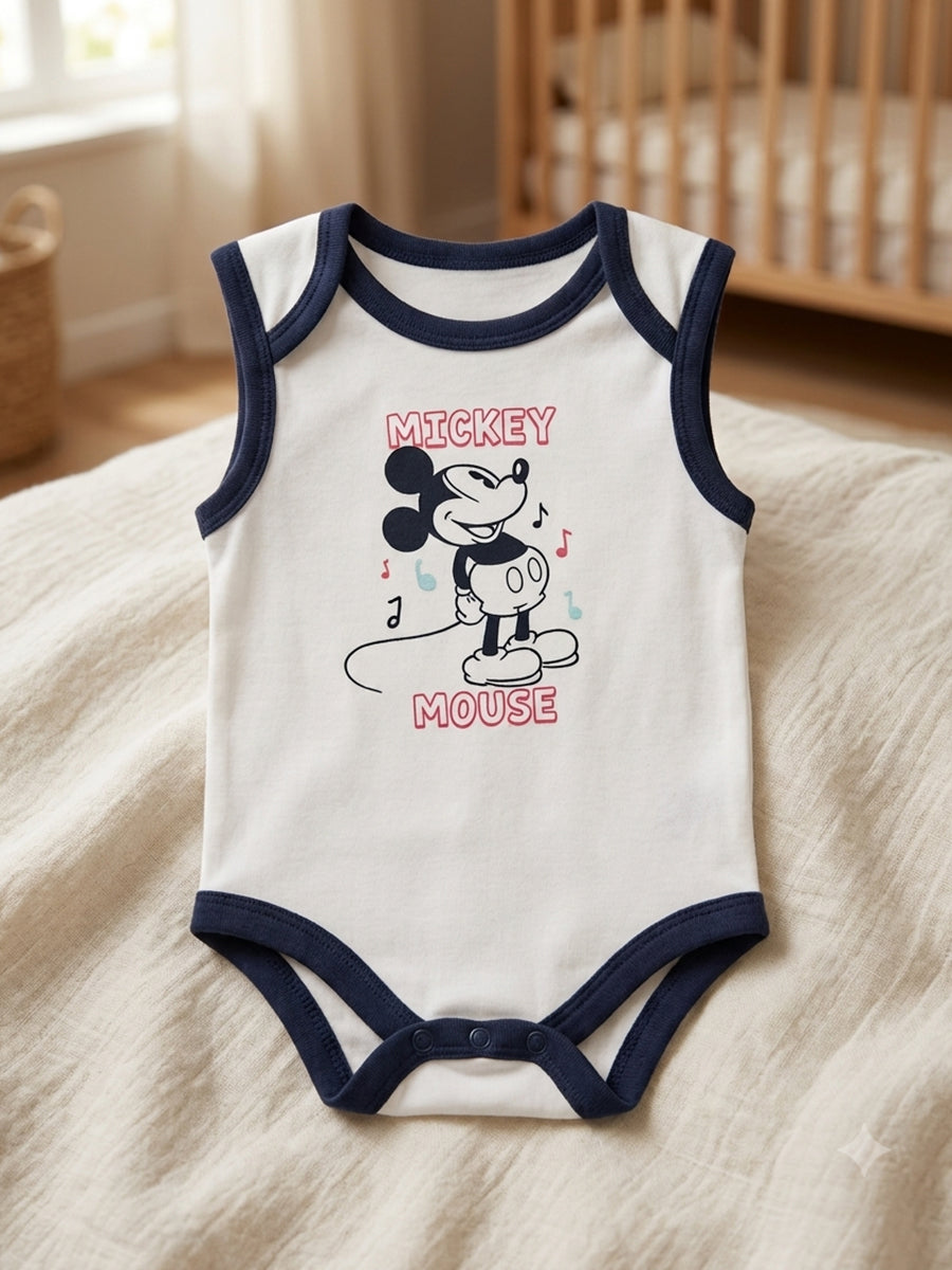 Baby Knitted Cotton Sleeveless Bodysuit – Assorted Cartoon Prints | Bottom Press-Button Opening | Ziva Collected | Carefully Selected for Your Little One