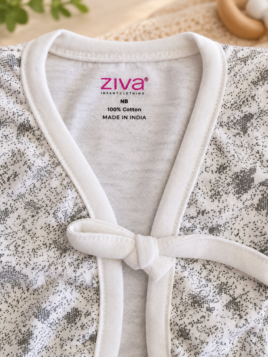 Ziva Knitted Cotton Front Tie Printed Jabla – Pastel & Monochrome Print Collection | 3 Pieces