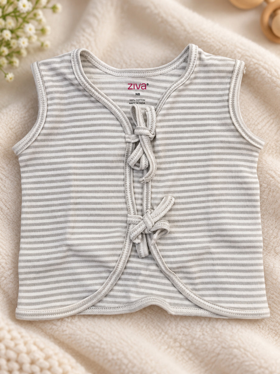 Ziva Newborn Knitted Cotton Front Open Tie Jabla with Light Padded Tie Nappy – Pastel Green Stripe | 1 Jabla + 1 Nappy