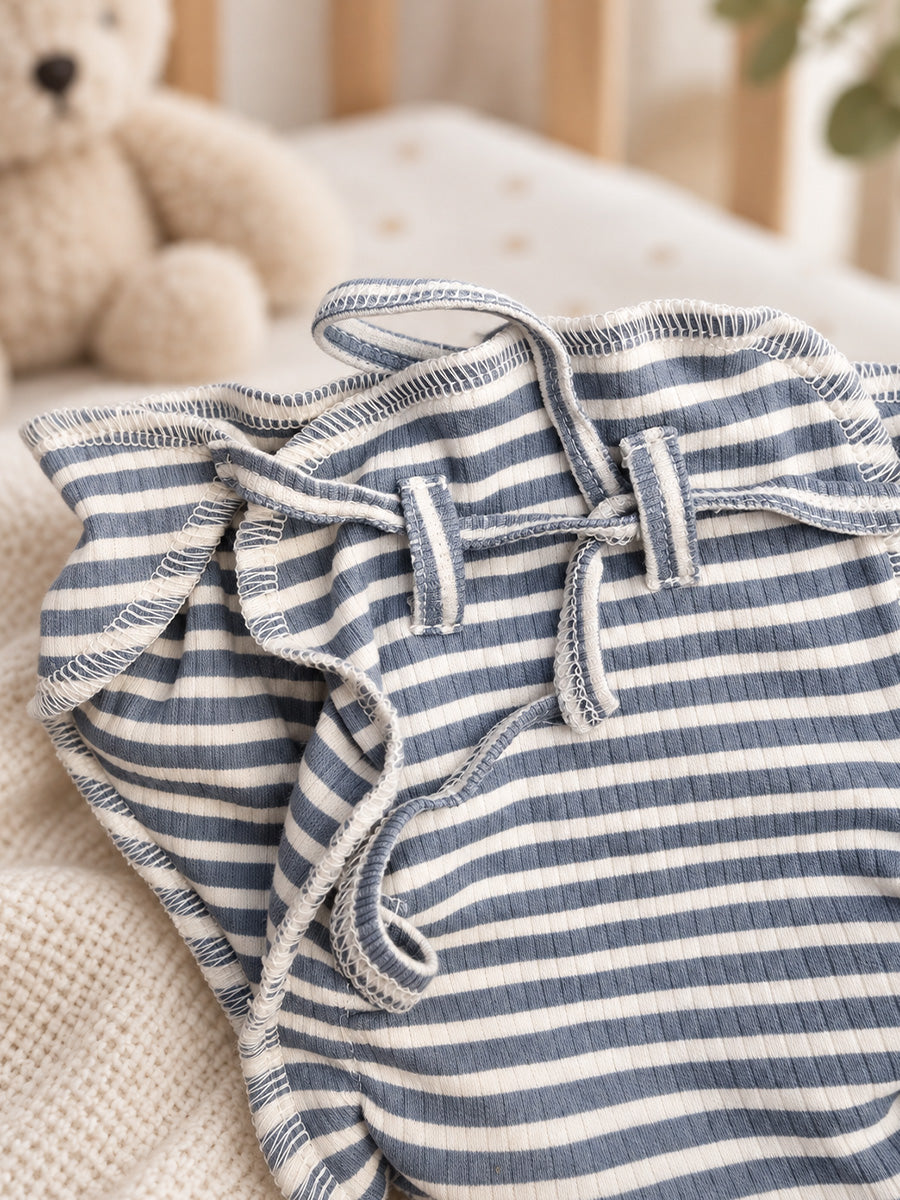 Ziva Newborn Cotton Front Open Tie Jabla with Tie Nappy – Grey Blue Stripe | 1 Jabla + 1 Nappy