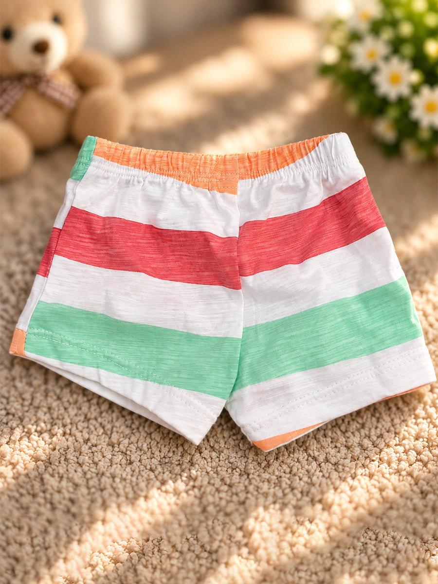 Ziva Baby Shorts Combo – Premium Knitted Cotton – Pack of 2 | Pastel Multicolour Stripe