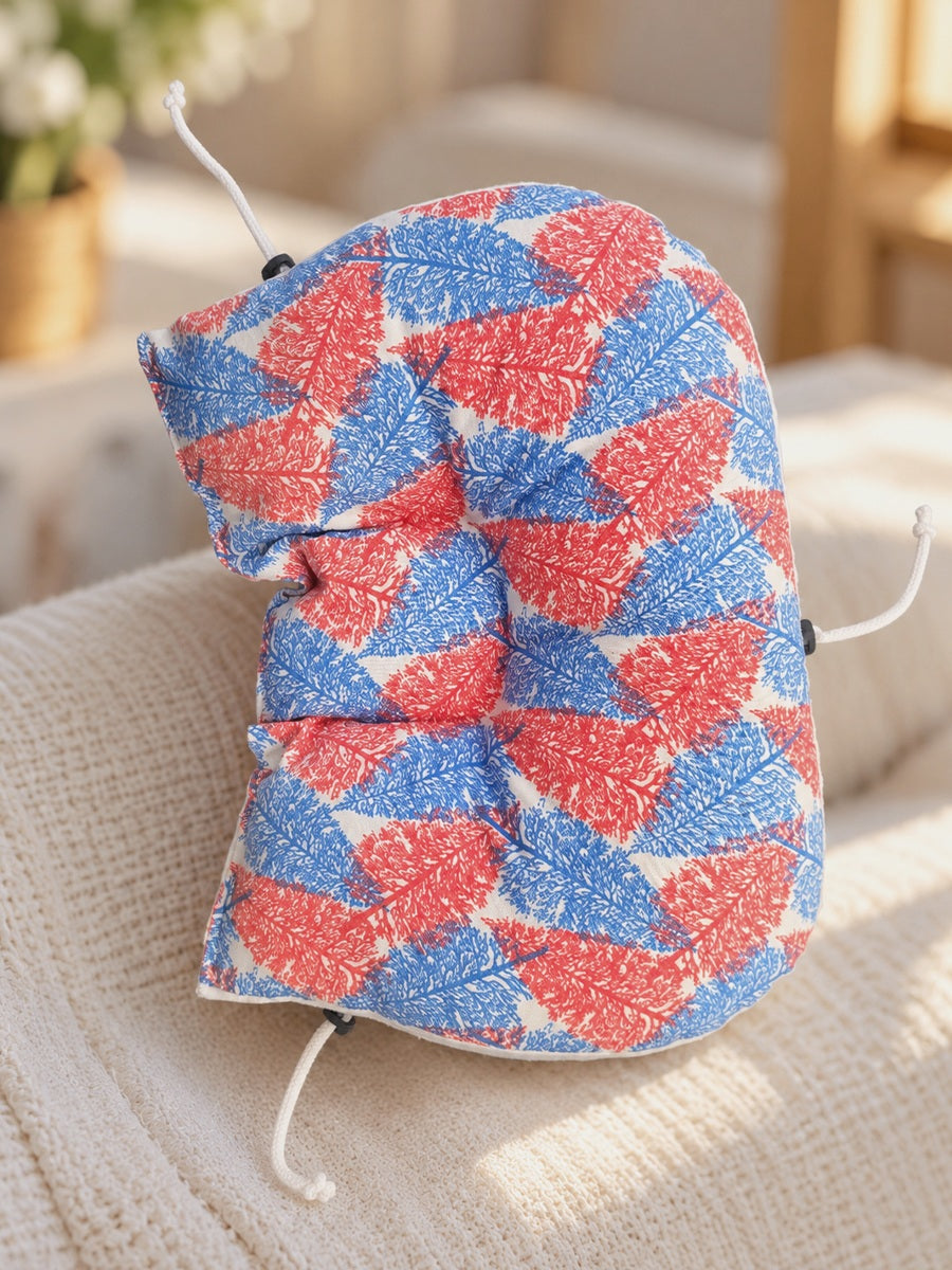 Ziva Multipurpose 3-Side Adjustable Support Pillow – Newborn to Adult | Red & Blue Botanical Print | Head, Neck, Back & Travel Support