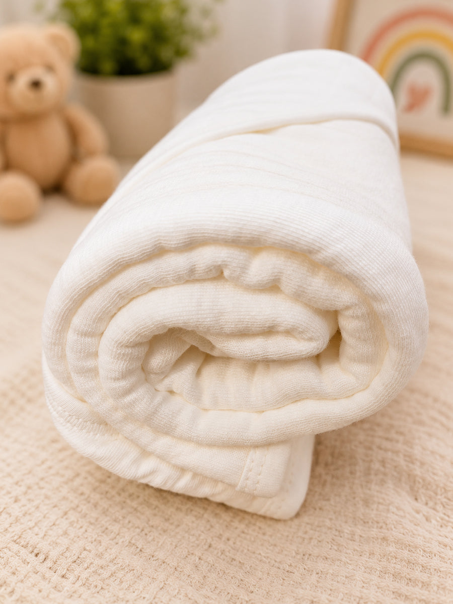 Ziva Premium Quilted Hooded Baby Towel | Off White | Plain Colour | Soft, Absorbent & Quick Dry