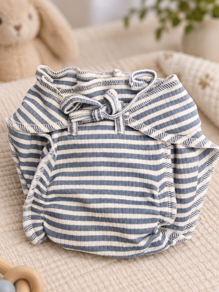 Ziva Newborn Cotton Front Open Tie Jabla with Tie Nappy – Grey Blue Stripe | 1 Jabla + 1 Nappy