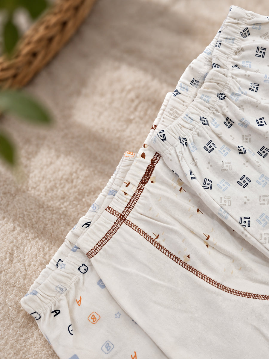 Baby Knitted Cotton Pants Combo – Pack of 3 | Assorted Cute Baby Prints | 6–9 Months | Ziva Collected | Carefully Selected for Your Little One