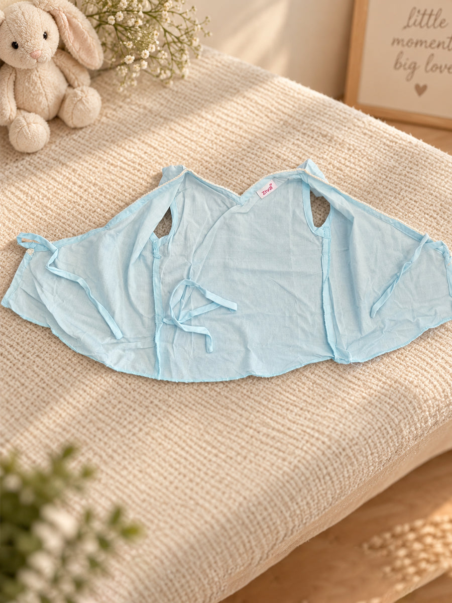 Ziva Baby Cotton Wrap Top & Bloomer Set – Baby Blue | V-Neck Side Tie | 1 Wrap Top + 1 Bloomer