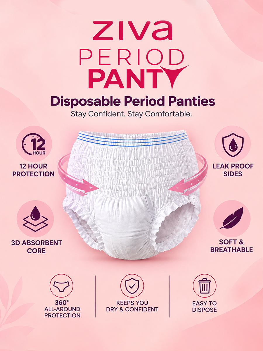 Ziva Premium Super Absorbent Period Panty – 3 Piece Pack | 360° Leakage Protection & Full-Back Coverage