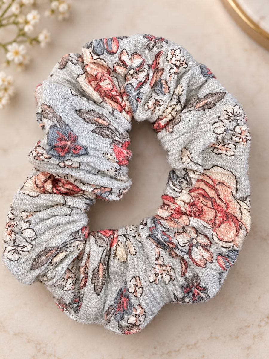 Ziva Moms Floral Hair Scrunchies – Vintage Rose & Blue Blossom – 2 Piece Combo