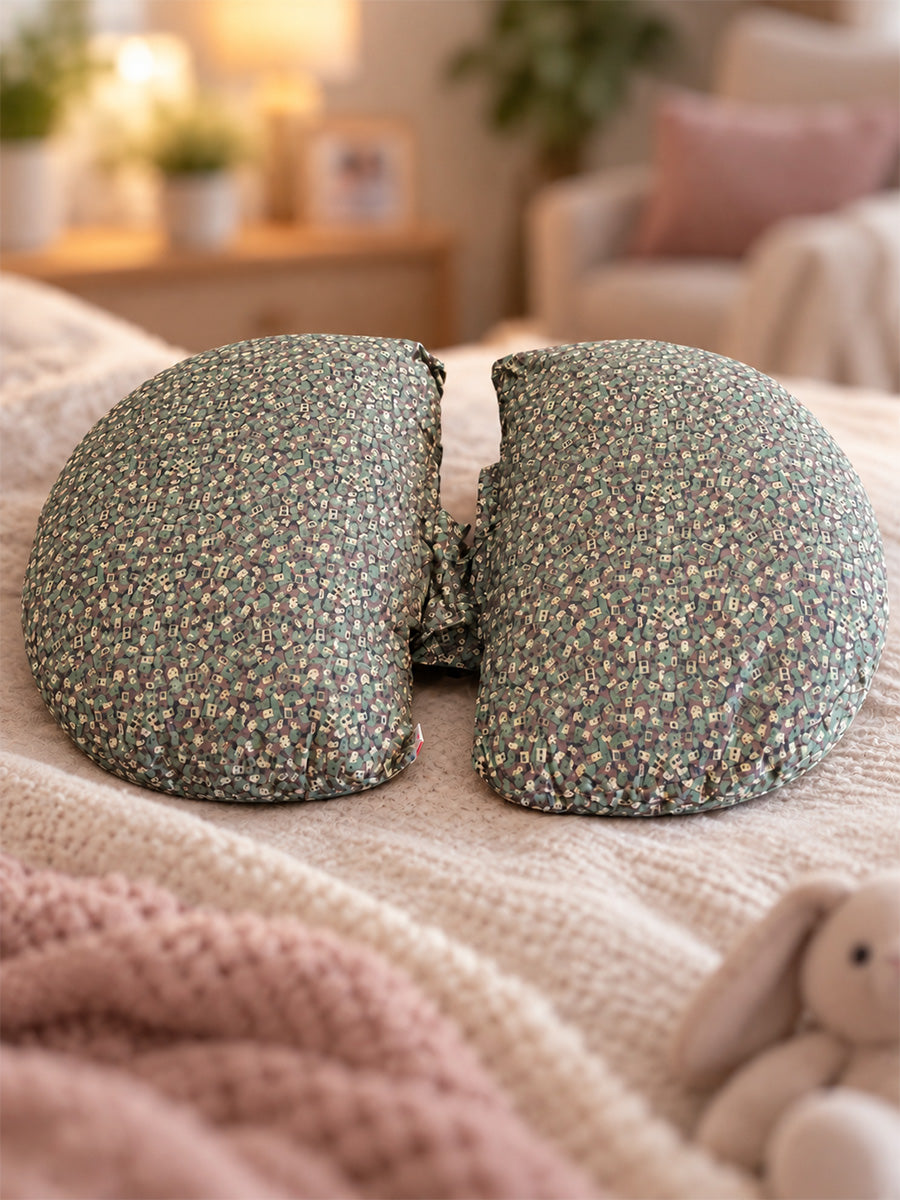 Ziva Multipurpose Belly Pillow / Butterfly Pregnancy Pillow / Maternity Pillow – Dual Back & Belly Support – Grey & Mint Tiny Essentials Print | 100% Cotton