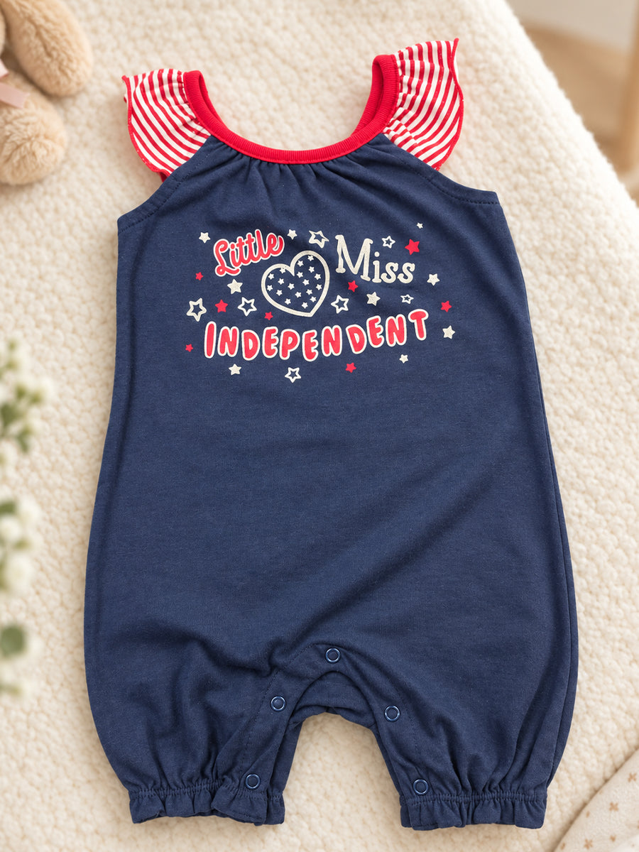 Baby Girl Premium Knitted Cotton Jumpsuit Combo – Navy Blue & Red | Flutter Sleeves | Press-Button Open | 0–3 to 18–24 Months |Ziva Collected | Carefully Selected for Your Little One