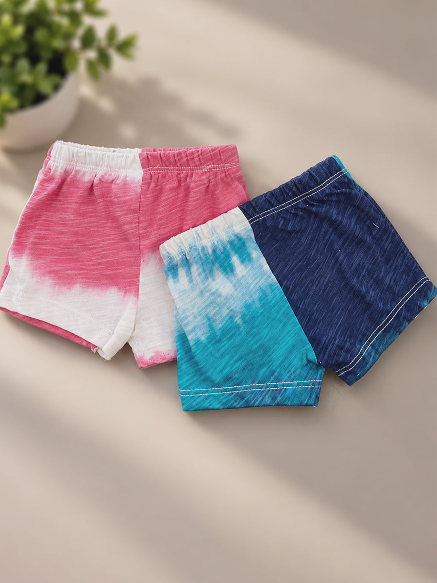 Ziva Baby Shorts Combo – Premium Knitted Cotton – Pack of 2 | Multicolour Tie-Dye