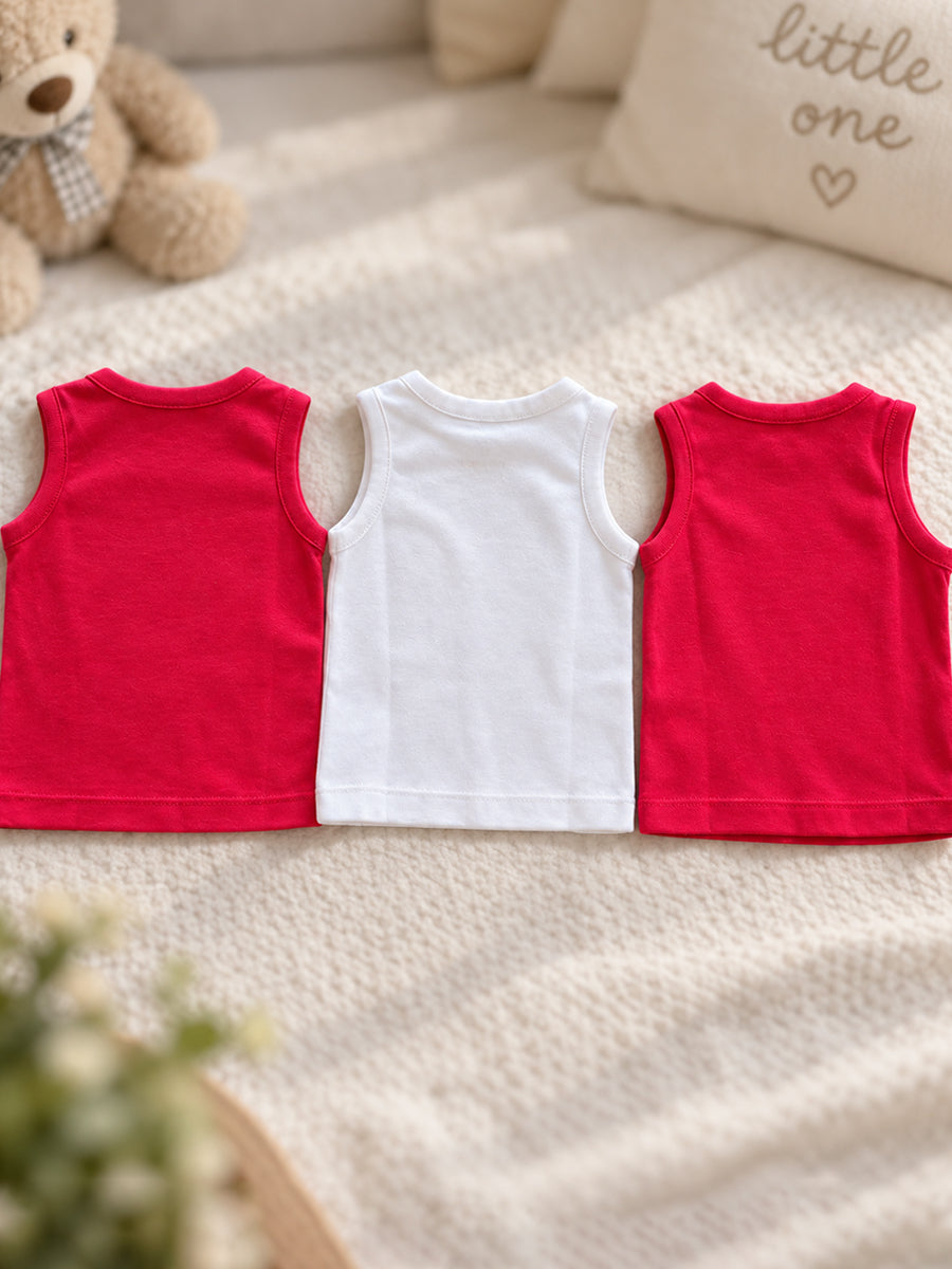 Baby Girls Cotton Sleeveless T-Shirt Combo – Pack of 3 | Assorted Prints | Shoulder Press Buttons | Ziva Collected | Carefully Selected for Your Little One