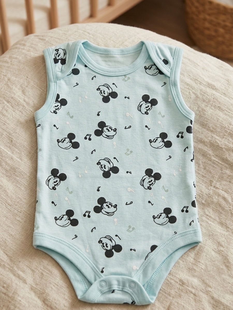 Baby Knitted Cotton Sleeveless Romper Combo ,Pack of 2– Assorted Cartoon Prints | Bottom Press-Button Opening | Ziva Collected | Carefully Selected for Your Little One
